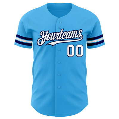 Custom Sky Blue White-Navy Authentic Baseball Jersey