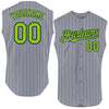 Custom Gray Navy Pinstripe Neon Green Authentic Sleeveless Baseball Jersey