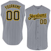 Custom Gray Black Pinstripe Gold Authentic Sleeveless Baseball Jersey