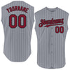 Custom Gray Black Pinstripe Crimson Authentic Sleeveless Baseball Jersey