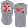 Custom Gray White Pinstripe Red Authentic Sleeveless Baseball Jersey