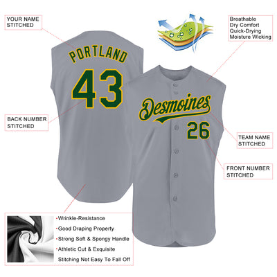 Custom Gray Green-Gold Authentic Sleeveless Baseball Jersey