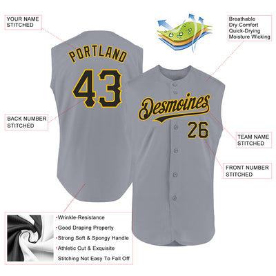 Custom Gray Black-Gold Authentic Sleeveless Baseball Jersey