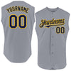 Custom Gray Navy-Gold Authentic Sleeveless Baseball Jersey