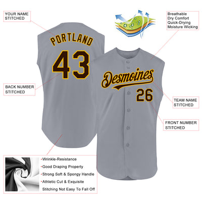 Custom Gray Brown-Gold Authentic Sleeveless Baseball Jersey