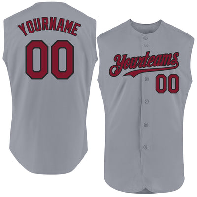 Custom Gray Crimson-Black Authentic Sleeveless Baseball Jersey