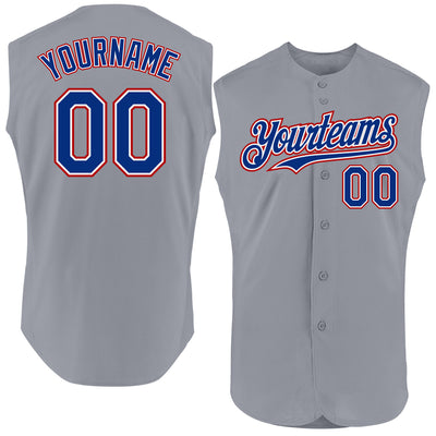 Custom Gray Royal-Red Authentic Sleeveless Baseball Jersey