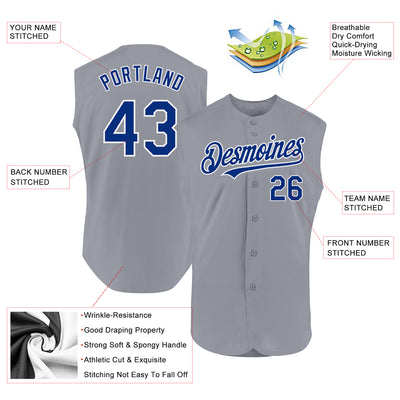 Custom Gray Royal-White Authentic Sleeveless Baseball Jersey