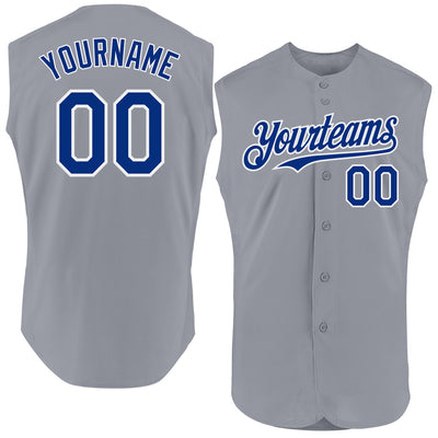 Custom Gray Royal-White Authentic Sleeveless Baseball Jersey