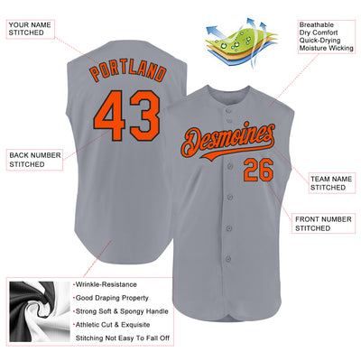 Custom Gray Orange-Black Authentic Sleeveless Baseball Jersey