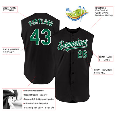 Custom Black Kelly Green-White Authentic Sleeveless Baseball Jersey