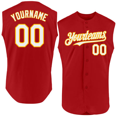 Custom Red White-Gold Authentic Sleeveless Baseball Jersey