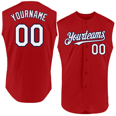 Custom Red White-Navy Authentic Sleeveless Baseball Jersey