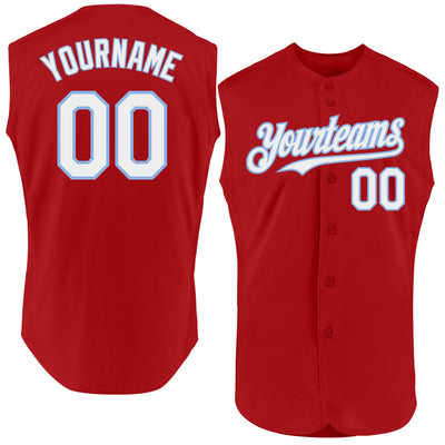 Custom Red White-Light Blue Authentic Sleeveless Baseball Jersey