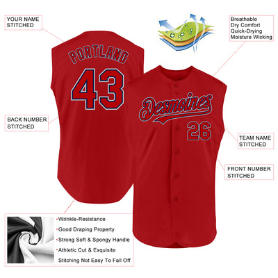 Custom Red Navy-Gray Authentic Sleeveless Baseball Jersey