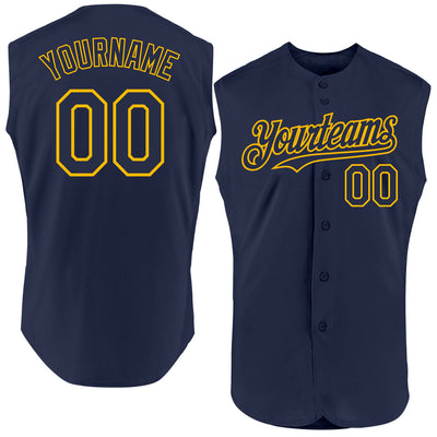 Custom Navy Gold Authentic Sleeveless Baseball Jersey