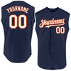 Custom Navy White-Orange Authentic Sleeveless Baseball Jersey