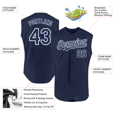 Custom Navy White-Light Blue Authentic Sleeveless Baseball Jersey