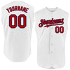 Custom White Red-Navy Authentic Sleeveless Baseball Jersey