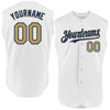 Custom White Old Gold-Royal Authentic Sleeveless Baseball Jersey