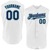 Custom White Navy Gray-Teal Authentic Sleeveless Baseball Jersey