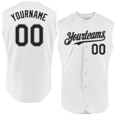 Custom White Black-Gray Authentic Sleeveless Baseball Jersey