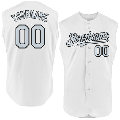 Custom White Silver-Black Authentic Sleeveless Baseball Jersey