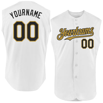 Custom White Black-Old Gold Authentic Sleeveless Baseball Jersey