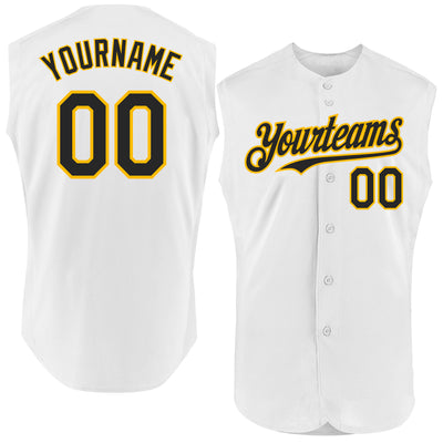 Custom White Black-Gold Authentic Sleeveless Baseball Jersey