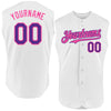 Custom White Purple-Pink Authentic Sleeveless Baseball Jersey