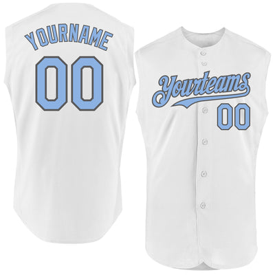 Custom White Light Blue-Steel Gray Authentic Sleeveless Baseball Jersey