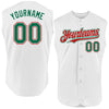 Custom White Kelly Green-Red Authentic Sleeveless Baseball Jersey