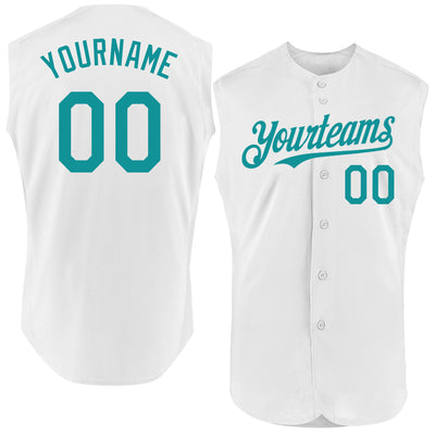 Custom White Teal Authentic Sleeveless Baseball Jersey