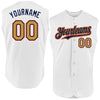 Custom White Old Gold Navy-Red Authentic Sleeveless Baseball Jersey