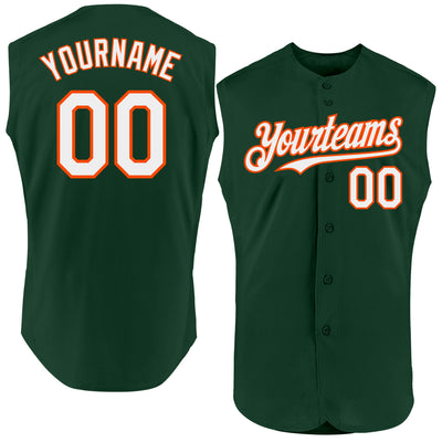 Custom Green White-Orange Authentic Sleeveless Baseball Jersey