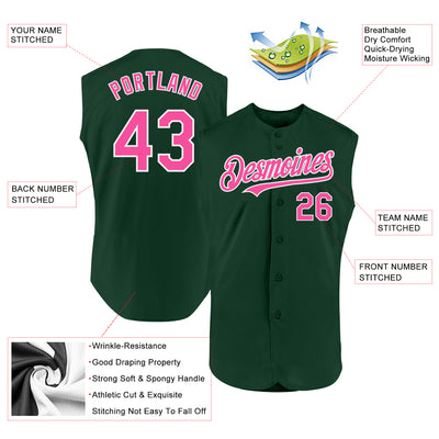 Custom Green Pink-White Authentic Sleeveless Baseball Jersey