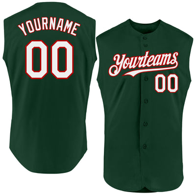 Custom Green White-Red Authentic Sleeveless Baseball Jersey