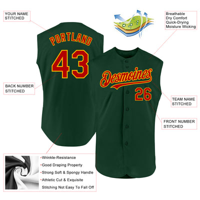 Custom Green Red-Gold Authentic Sleeveless Baseball Jersey