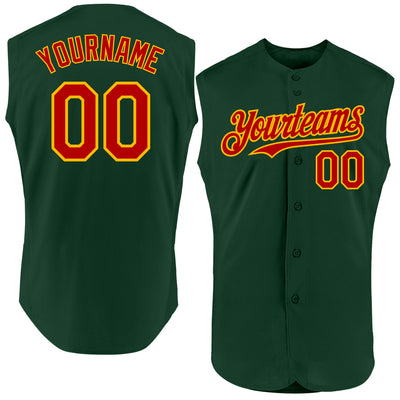 Custom Green Red-Gold Authentic Sleeveless Baseball Jersey