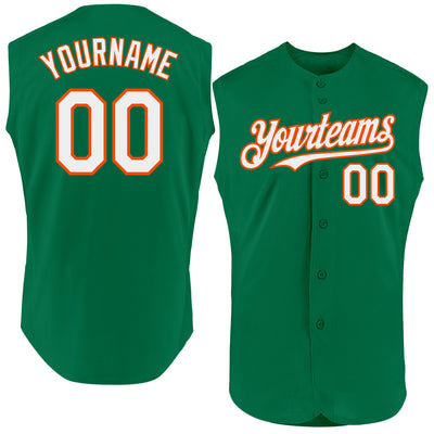 Custom Kelly Green White-Orange Authentic Sleeveless Baseball Jersey