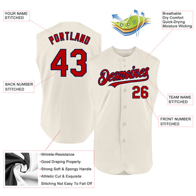 Custom Cream Red-Navy Authentic Sleeveless Baseball Jersey