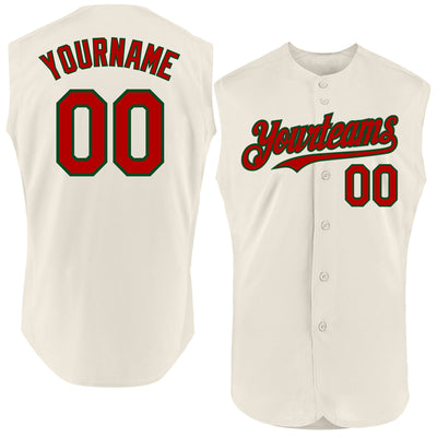 Custom Cream Red-Green Authentic Sleeveless Baseball Jersey