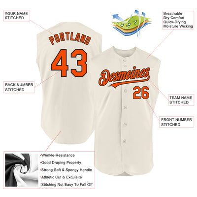 Custom Cream Orange-Black Authentic Sleeveless Baseball Jersey