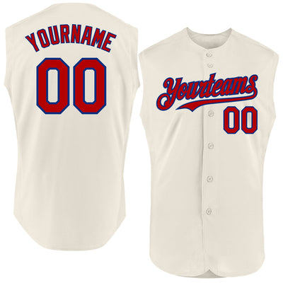 Custom Cream Red-Royal Authentic Sleeveless Baseball Jersey