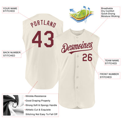 Custom Cream Burgundy Authentic Sleeveless Baseball Jersey