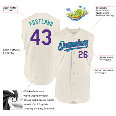 Custom Cream Purple-Teal Authentic Sleeveless Baseball Jersey