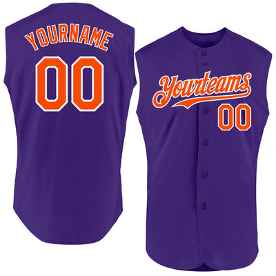 Custom Purple Orange-White Authentic Sleeveless Baseball Jersey