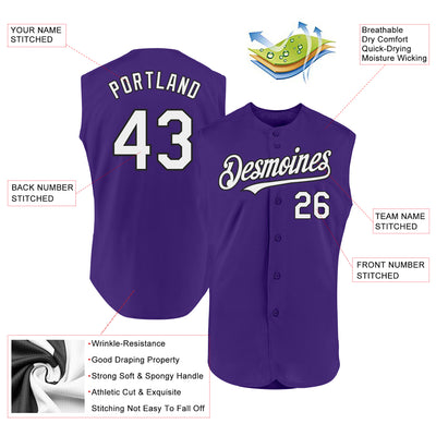 Custom Purple White-Black Authentic Sleeveless Baseball Jersey