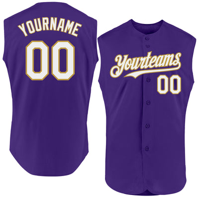 Custom Purple White-Old Gold Authentic Sleeveless Baseball Jersey