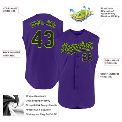 Custom Purple Black-Neon Green Authentic Sleeveless Baseball Jersey